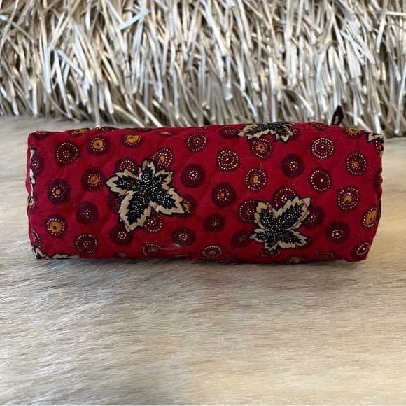 Vintage VERA BRADLEY Red Coin 1999 Travel Cosmetic Case Gold Leaves Lined - Picture 8 of 11